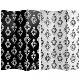 6 ft. Tall Black and White Damask Canvas Room Divider
