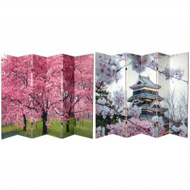 6 ft. Tall Double Sided Cherry Blossoms Canvas Room Divider