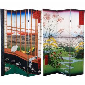 6 ft. Tall Double Sided Hiroshige Room Divider - Asakusa Rice Field/Otsuki Plain