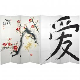 6 ft. Tall Double Sided Cherry Blossoms and Love Canvas Room Divider