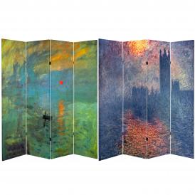 6 ft. Tall Double Sided Works of Monet Canvas Room Divider - Impression Sunrise/Houses of Parliament