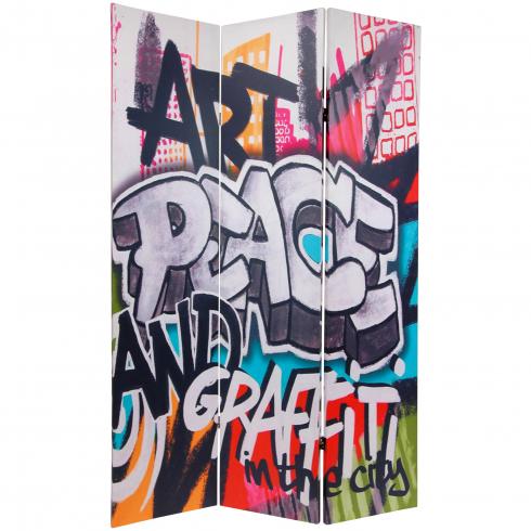 6 ft. Tall Double Sided Graffiti Canvas Room Divider