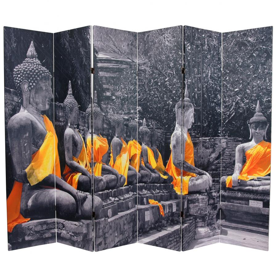 6 ft. Tall Double Sided Golden Buddhas Room Divider