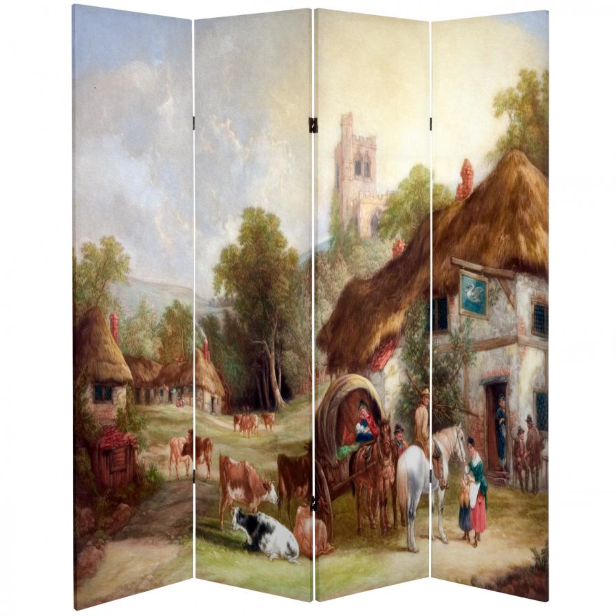6 ft. Tall Double Sided Farm Life Canvas Room Divider