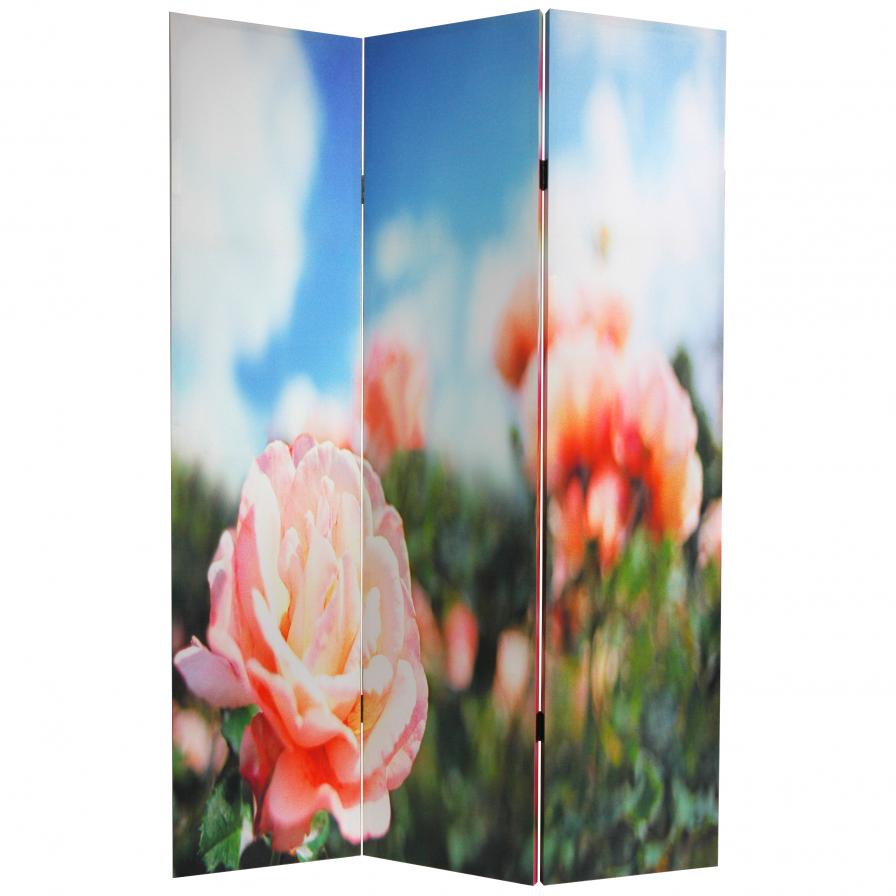 6 ft. Tall Double Sided Summer Flowers Canvas Room Divider