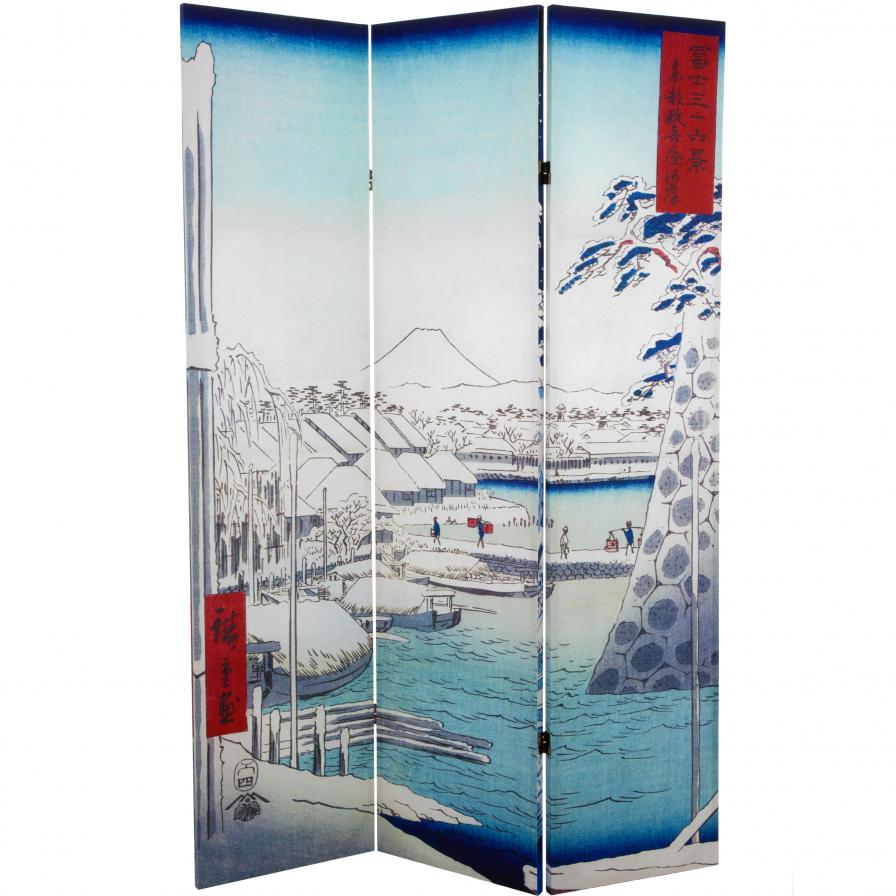 6 ft. Tall Double Sided Hiroshige Room Divider - Drum Bridge/River Bank 6 ft. Tall Double Sided Hiroshige Room Divider - Drum Bridge/River Bank
