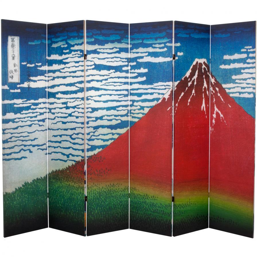 6 ft. Tall Double Sided Hokusai Room Divider - Great Wave/Red Fuji