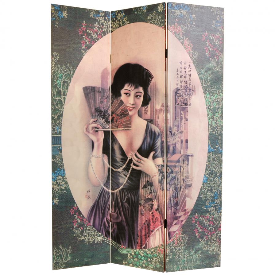 6 ft. Tall Double Sided Shanghai Ladies Canvas Room Divider 6 ft. Tall Double Sided Shanghai Ladies Canvas Room Divider
