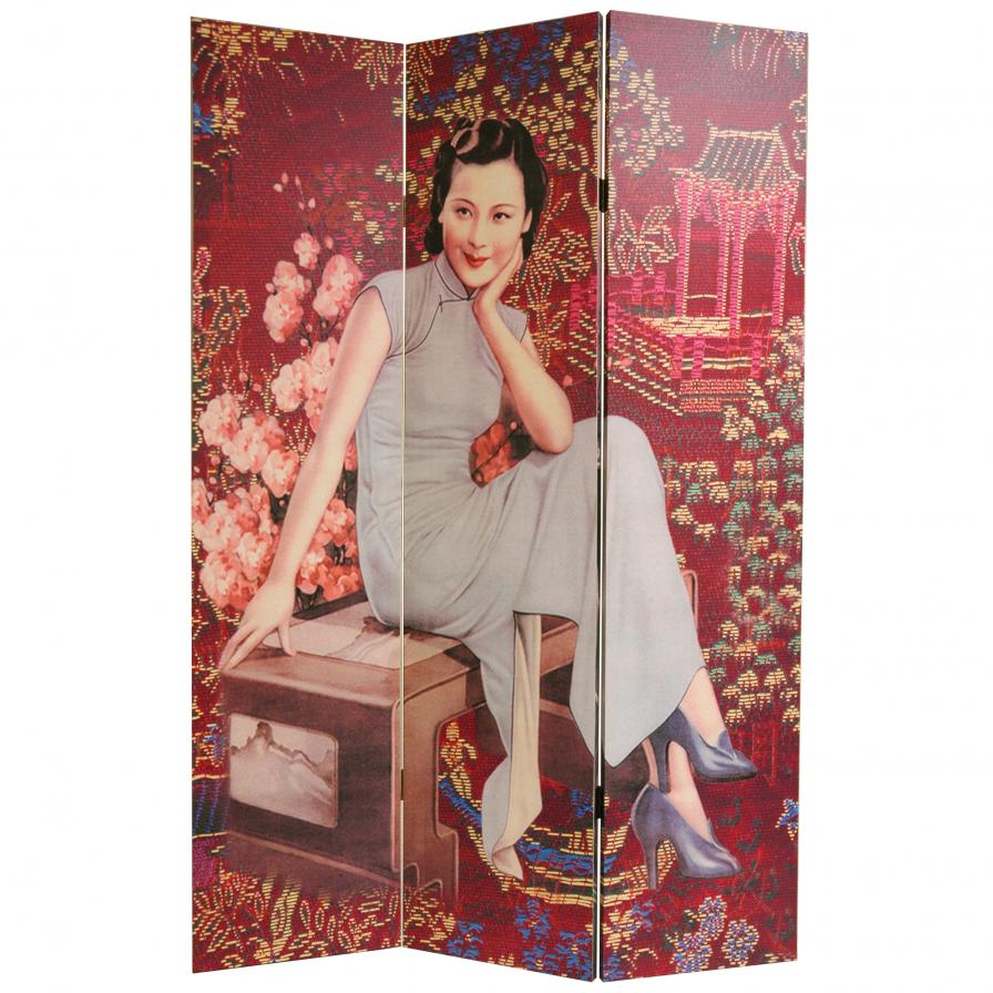 6 ft. Tall Double Sided Shanghai Ladies Canvas Room Divider