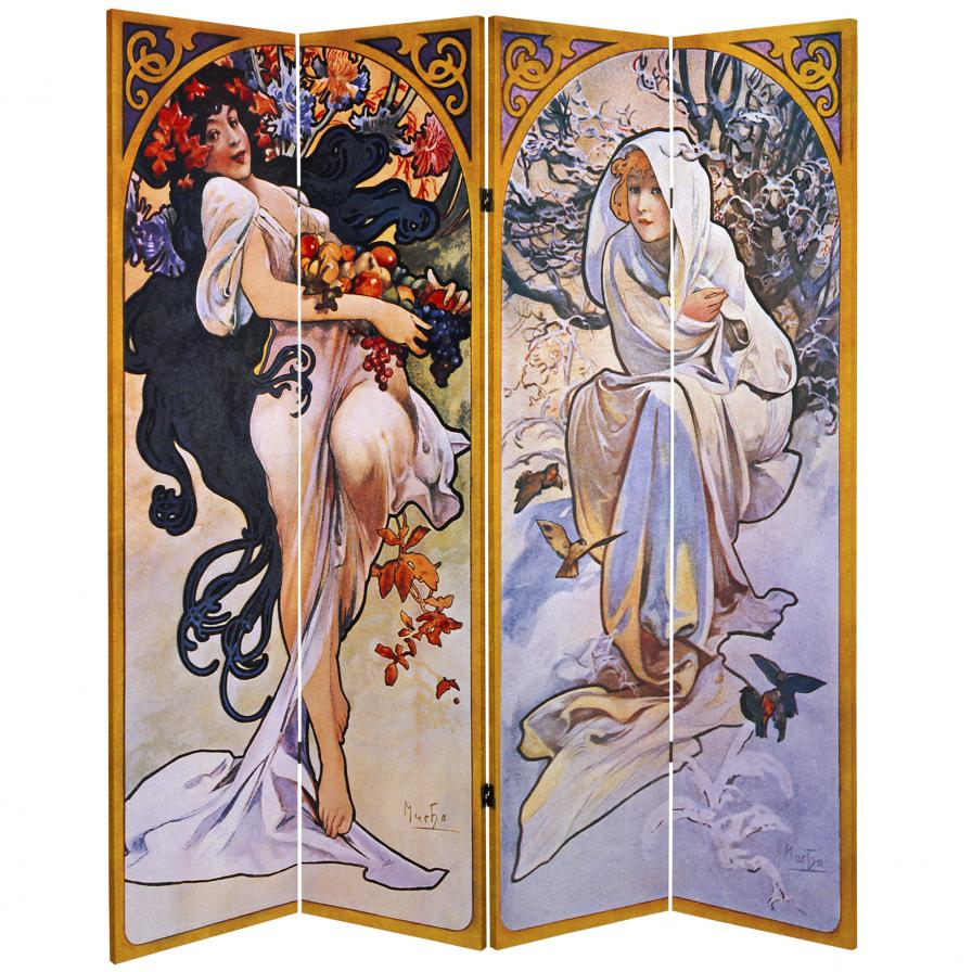 6 ft. Tall Double Sided Four Seasons Canvas Room Divider