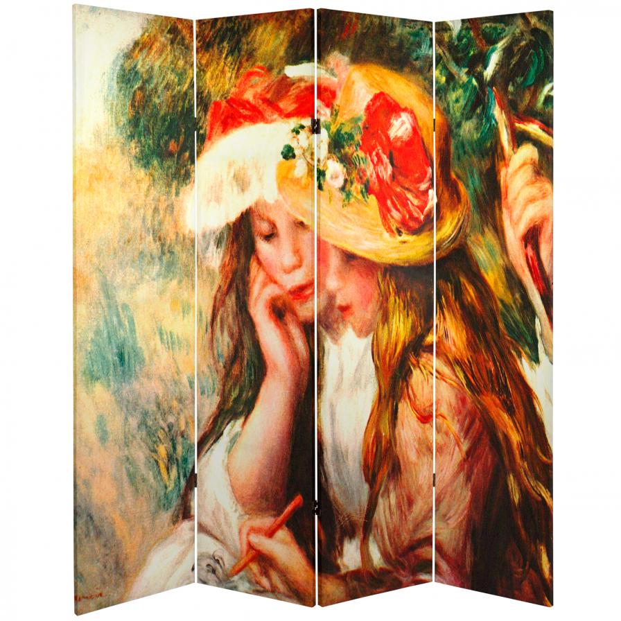 6 ft. Tall Double Sided Works of Renoir Canvas Room Divider - Dance at Bougival/Two Girls