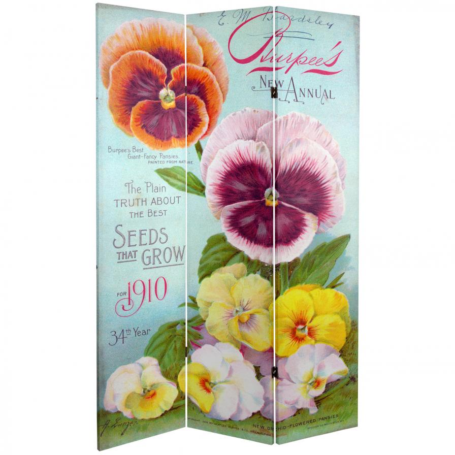 6 ft. Tall Double Sided Flower Seeds Canvas Room Divider - Pansies 6 ft. Tall Double Sided Flower Seeds Canvas Room Divider - Pansies