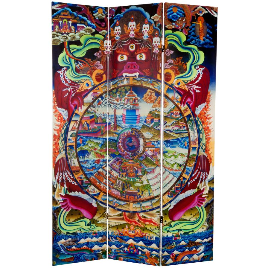 6 ft. Tall The Wheel of Life Double Sided Canvas Room Divider