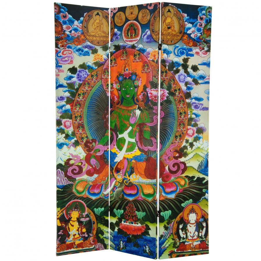6 ft. Tall Green Tara Tibetan Double Sided Canvas Room Divider
