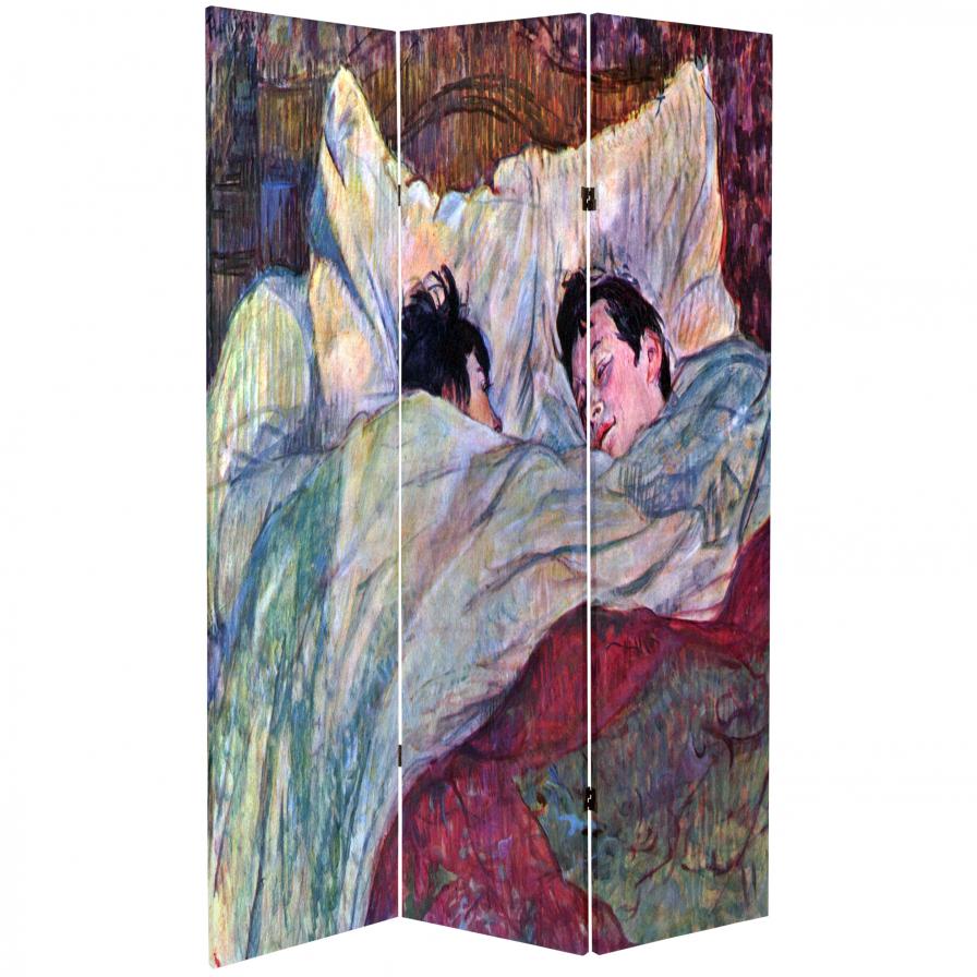 6 ft. Tall Double Sided Works of Toulouse-Lautrec Canvas Room Divider - Sleeping/Ball in the Moulin