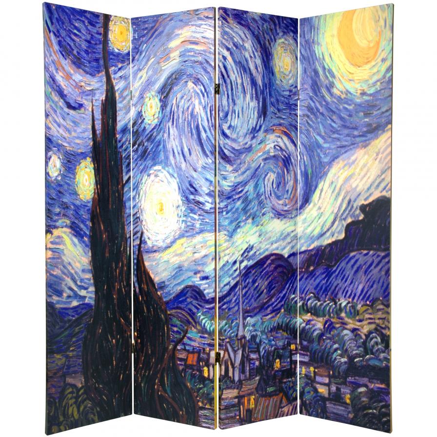 6 ft. Tall Double Sided Works of Van Gogh Canvas Room Divider