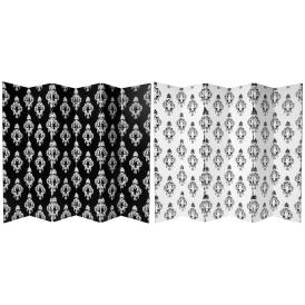 6 ft. Tall Double Sided Black and White Damask Canvas Room Divider