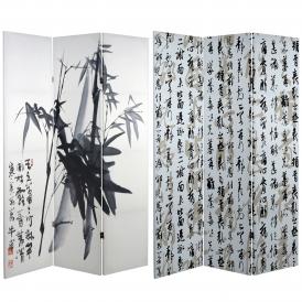 6 ft. Tall Bamboo Calligraphy Canvas Room Divider