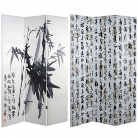 6 ft. Tall Bamboo Calligraphy Canvas Room Divider