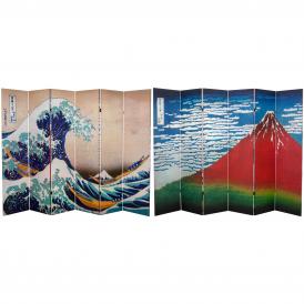 6 ft. Tall Double Sided Hokusai Room Divider - Great Wave/Red Fuji