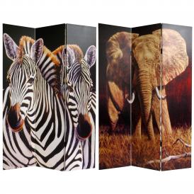 6 ft. Tall Elephant and Zebra Canvas Room Divider