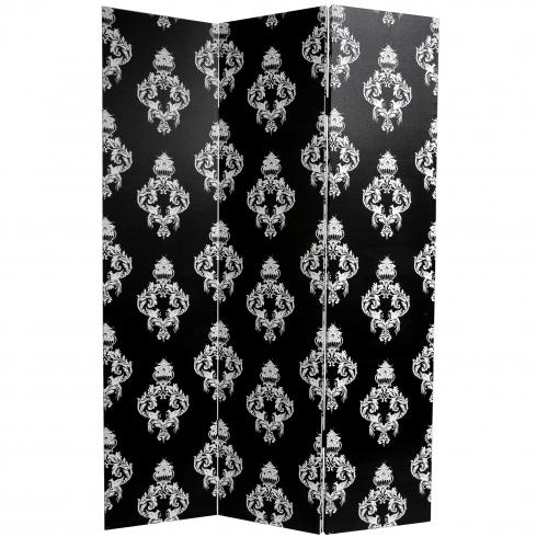 6 ft. Tall Black and White Damask Canvas Room Divider