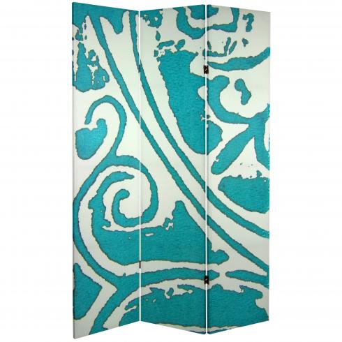 6 ft. Tall Double Sided Teal Vineyard Canvas Room Divider