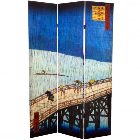 6 ft. Tall Double Sided Hiroshige Room Divider - Sudden Shower/Coast at Hota