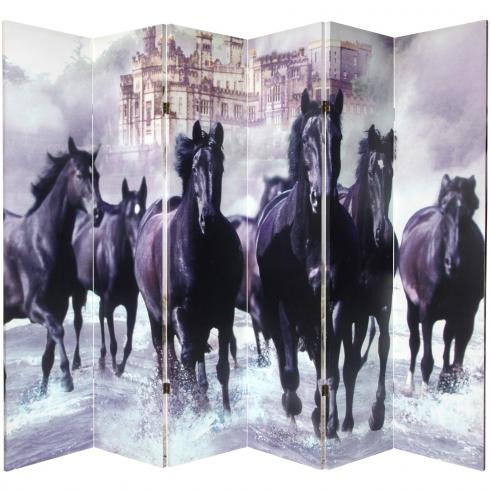 6 ft. Tall Double Sided Horses Canvas Room Divider