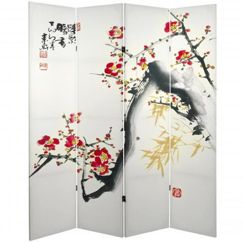 6 ft. Tall Double Sided Cherry Blossoms and Love Canvas Room Divider