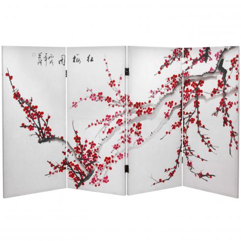 3 ft. Tall Double Sided Plum Blossom Canvas Room Divider