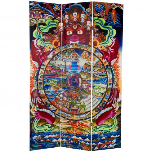 6 ft. Tall The Wheel of Life Double Sided Canvas Room Divider