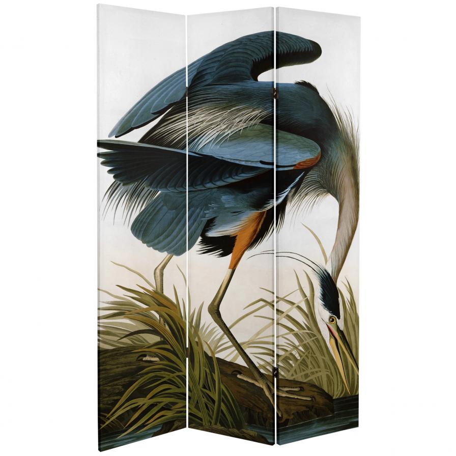 6 ft. Tall Double Sided Audubon Heron & Flamingo Canvas Room Divider