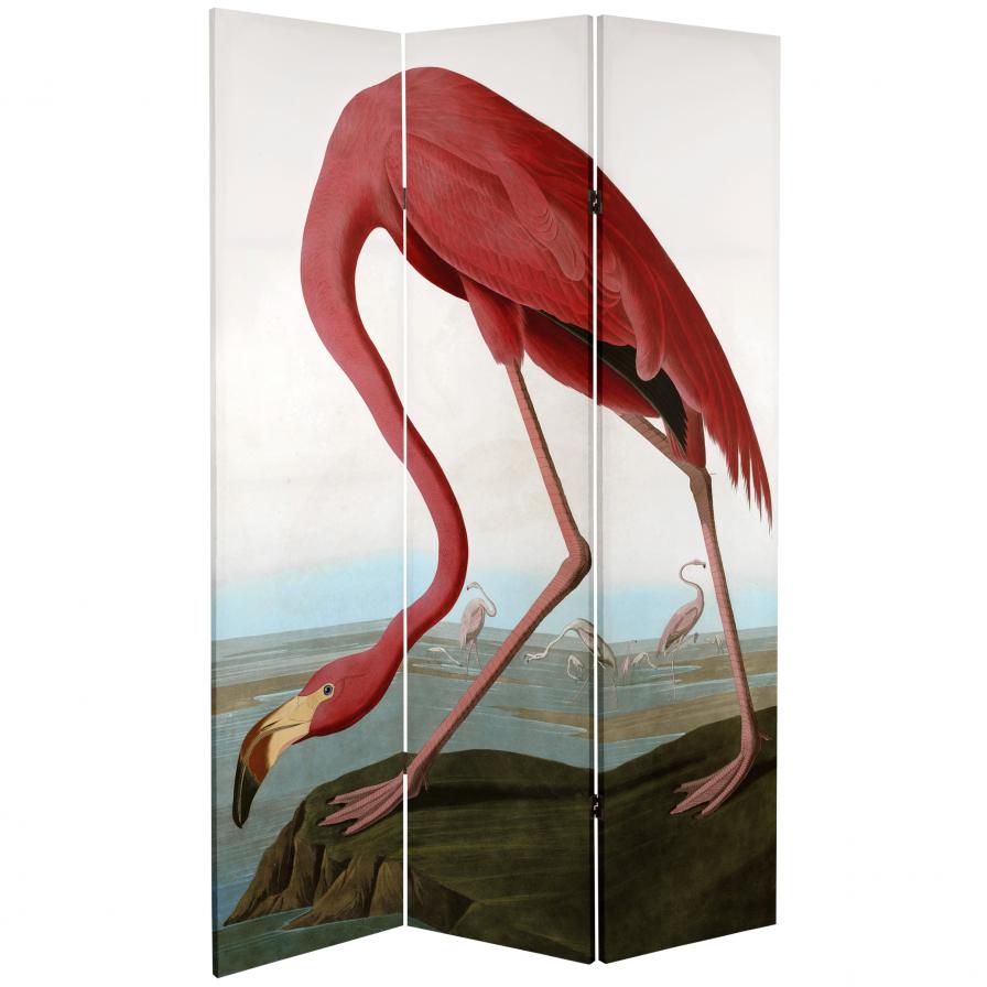 6 ft. Tall Double Sided Audubon Heron & Flamingo Canvas Room Divider
