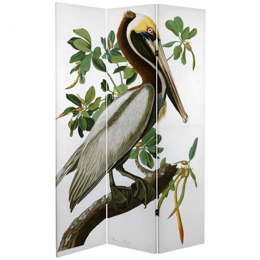 6 ft. Tall Double Sided Audubon Pelican Canvas Room Divider