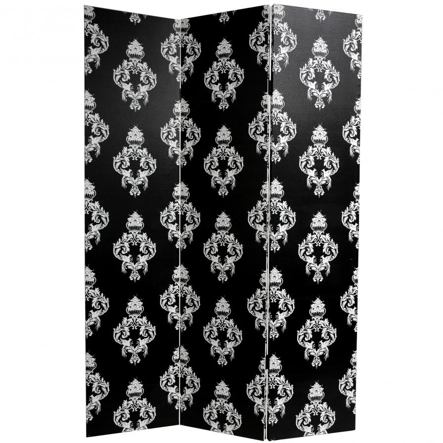 6 ft. Tall Black and White Damask Canvas Room Divider 6 ft. Tall Black and White Damask Canvas Room Divider