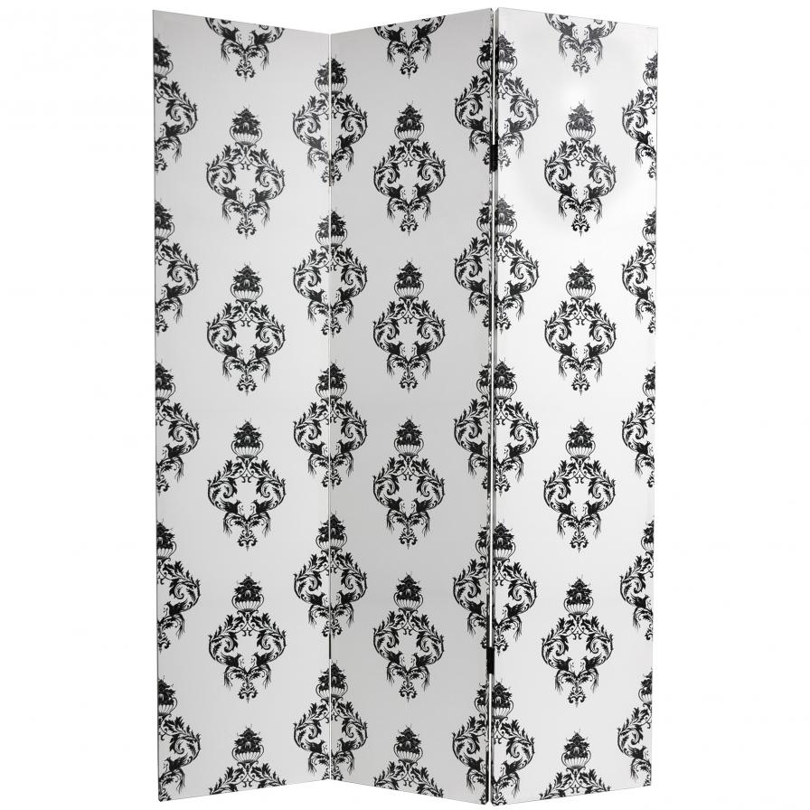 6 ft. Tall Black and White Damask Canvas Room Divider