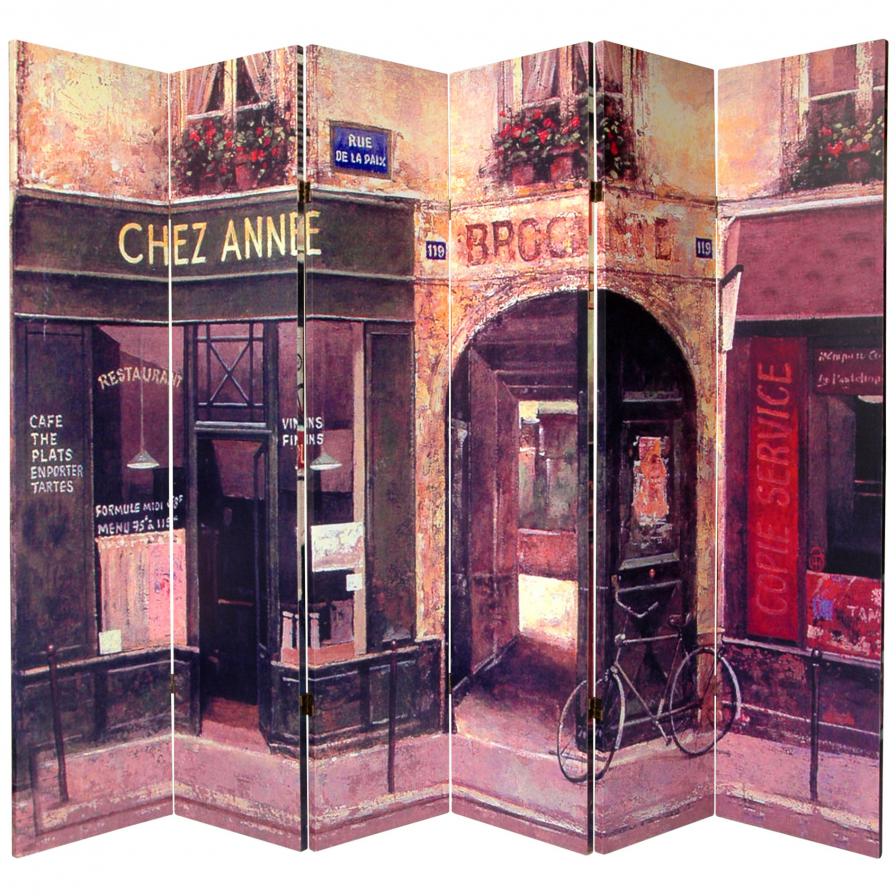 6 ft. Tall Double Sided French Caf&eacute; Canvas Room Divider