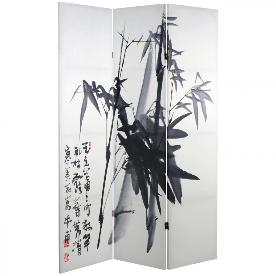6 ft. Tall Bamboo Calligraphy Canvas Room Divider