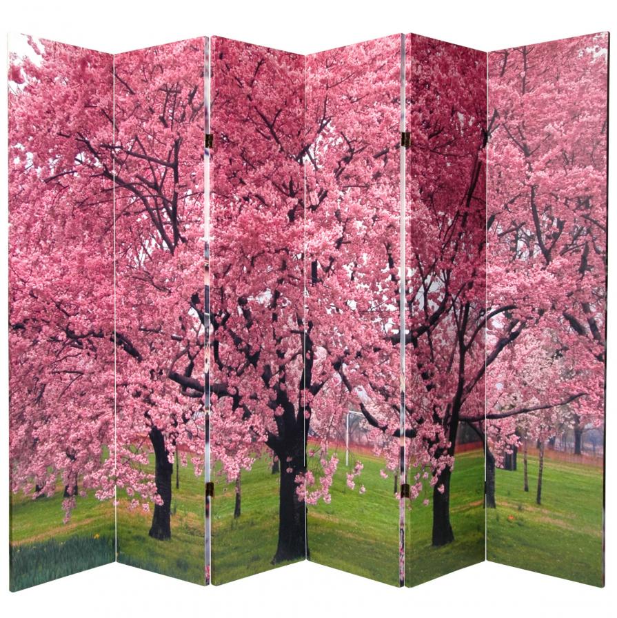 6 ft. Tall Double Sided Cherry Blossoms Canvas Room Divider