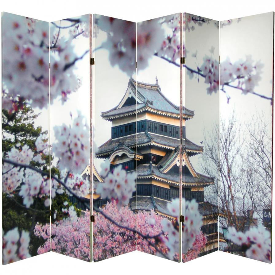 6 ft. Tall Double Sided Cherry Blossoms Canvas Room Divider