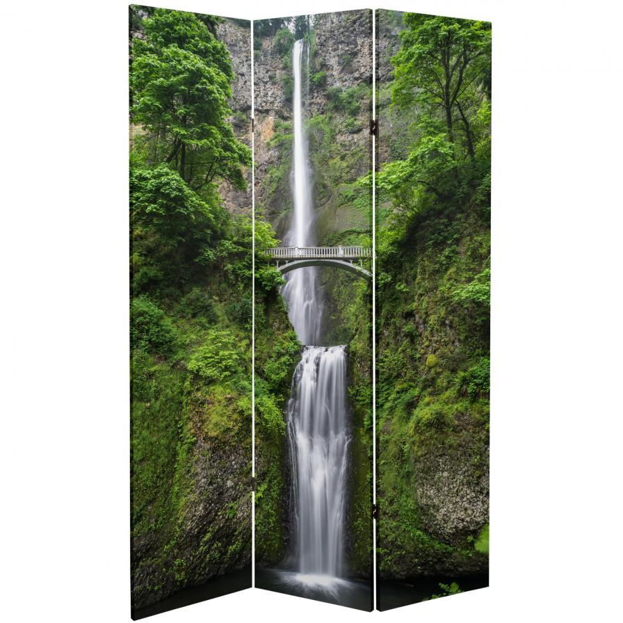 6 ft. Tall Double Sided Mountaintop Waterfall Canvas Room Divider