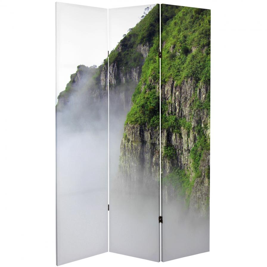 6 ft. Tall Double Sided Mountaintop Waterfall Canvas Room Divider