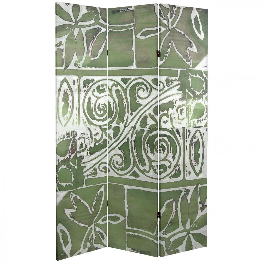 6 ft. Tall Double Sided Green Oliva Canvas Room Divider