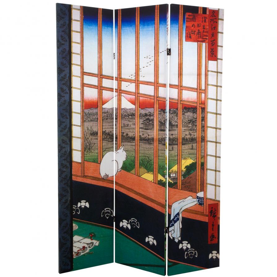 6 ft. Tall Double Sided Hiroshige Room Divider - Asakusa Rice Field/Otsuki Plain