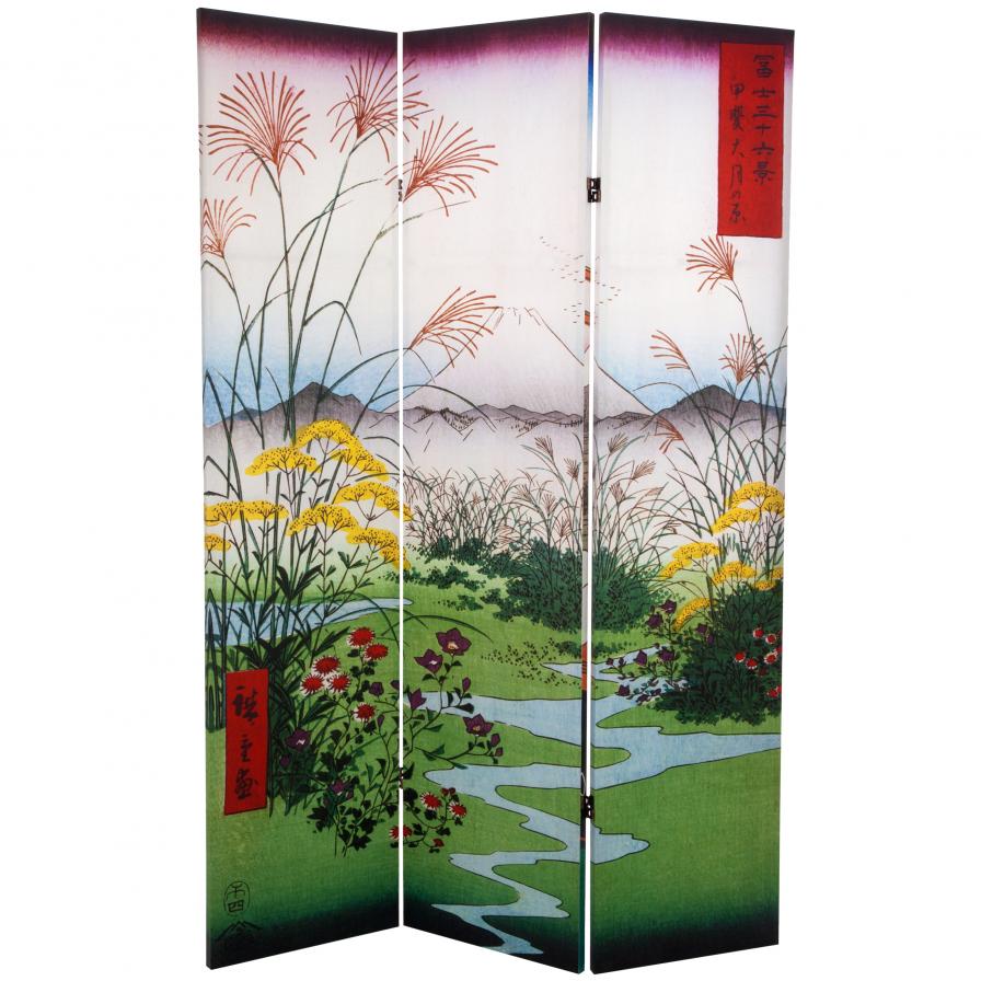 6 ft. Tall Double Sided Hiroshige Room Divider - Asakusa Rice Field/Otsuki Plain