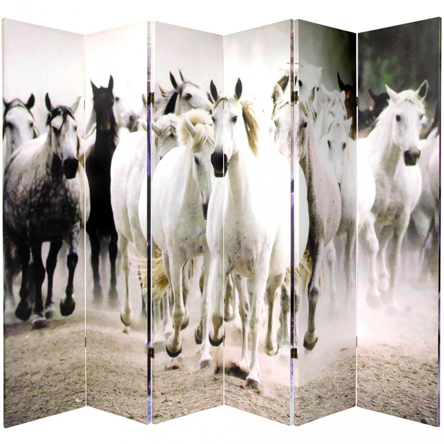 6 ft. Tall Double Sided Horses Canvas Room Divider