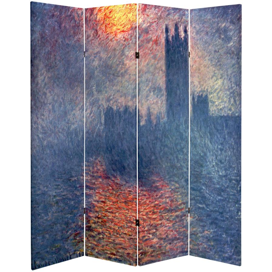 6 ft. Tall Double Sided Works of Monet Canvas Room Divider - Impression Sunrise/Houses of Parliament