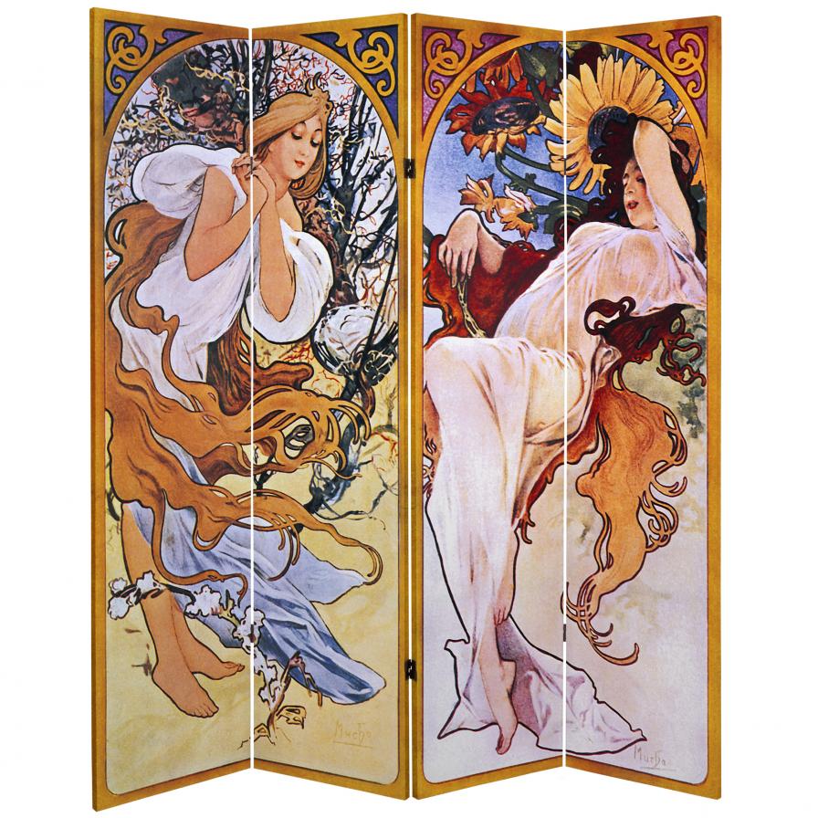 6 ft. Tall Double Sided Four Seasons Canvas Room Divider