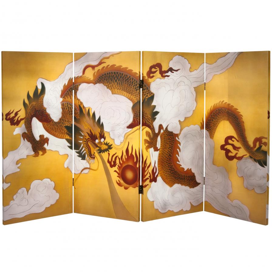 3 ft. Tall Double Sided Dragon in the Sky Canvas Room Divider